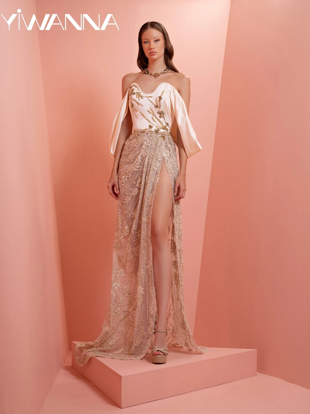 

Роскошное вечернее платье с открытыми плечами и вышивкой бисером, сексуальное иллюзорное свадебное платье с высоким разрезом, элегантные платья для выпускного вечера по индивидуальному заказу