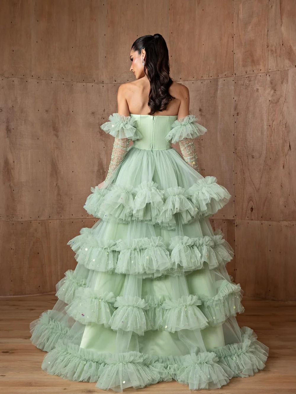 GraceProm Strapless Tulle Evening Dress 2026 Premium Ruffled Red Carpet Gown Chic Ball Gown Floor-Length Party Gown Customized