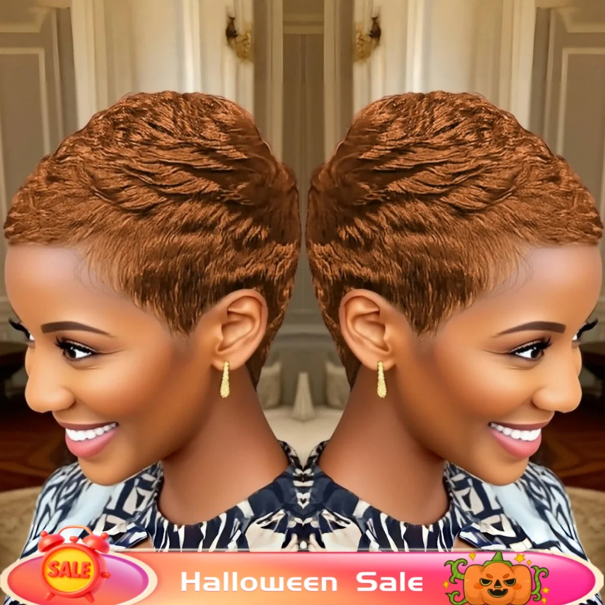 우아한 고품질 인모 레이어드 픽시컷 풀 머신 메이드 가발 여성용