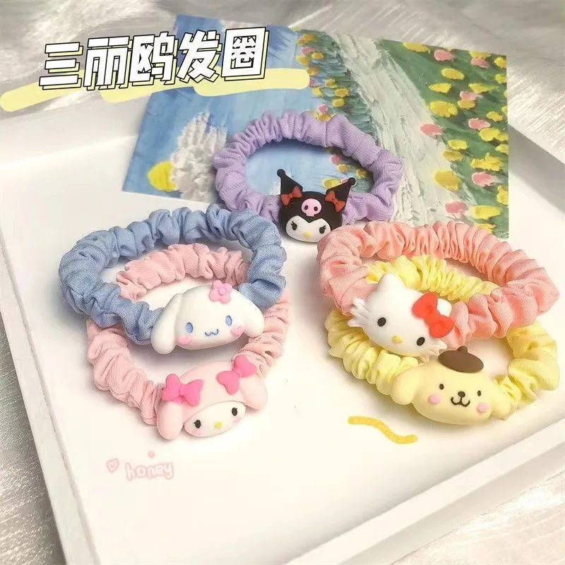 2024 Sanrio Hair Ring Korean Cartoon Kawaii Mymelody Kuromi Cinnamoroll Small Intestine Hair Rope Summer Hair Accessories