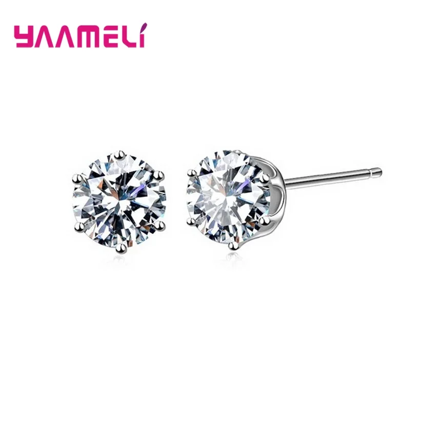 

Simple AAA Zircon Stones Stud Earrings for Women Girls Party Accessories Solid 925 Sterling Silver Jewelry