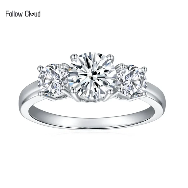 Follow Cloud 1CT Moissanite Engagement Rings for Women Classic Round Lab Created 3 Diamonds Band 925 Solid Silver Luxury Jewelry