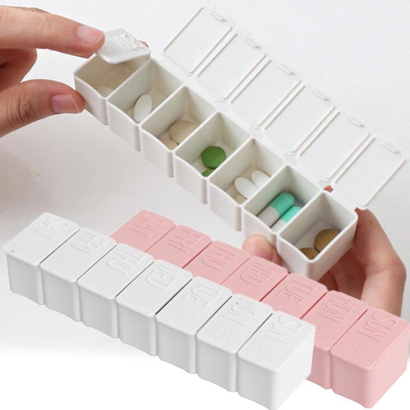 

Weekly Pill Storage Box Medicine Case Portable Morning Night Tablet Dispenser Organizer 7Grids Pill Box Splitters Pill Container