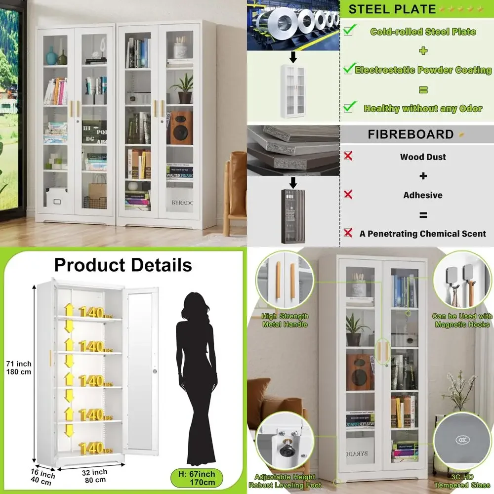 

Tall Glass-Door Display Cabinet with Locking Feature for Kitchen and Living Room, 71 Inches High, Ready to Assemble