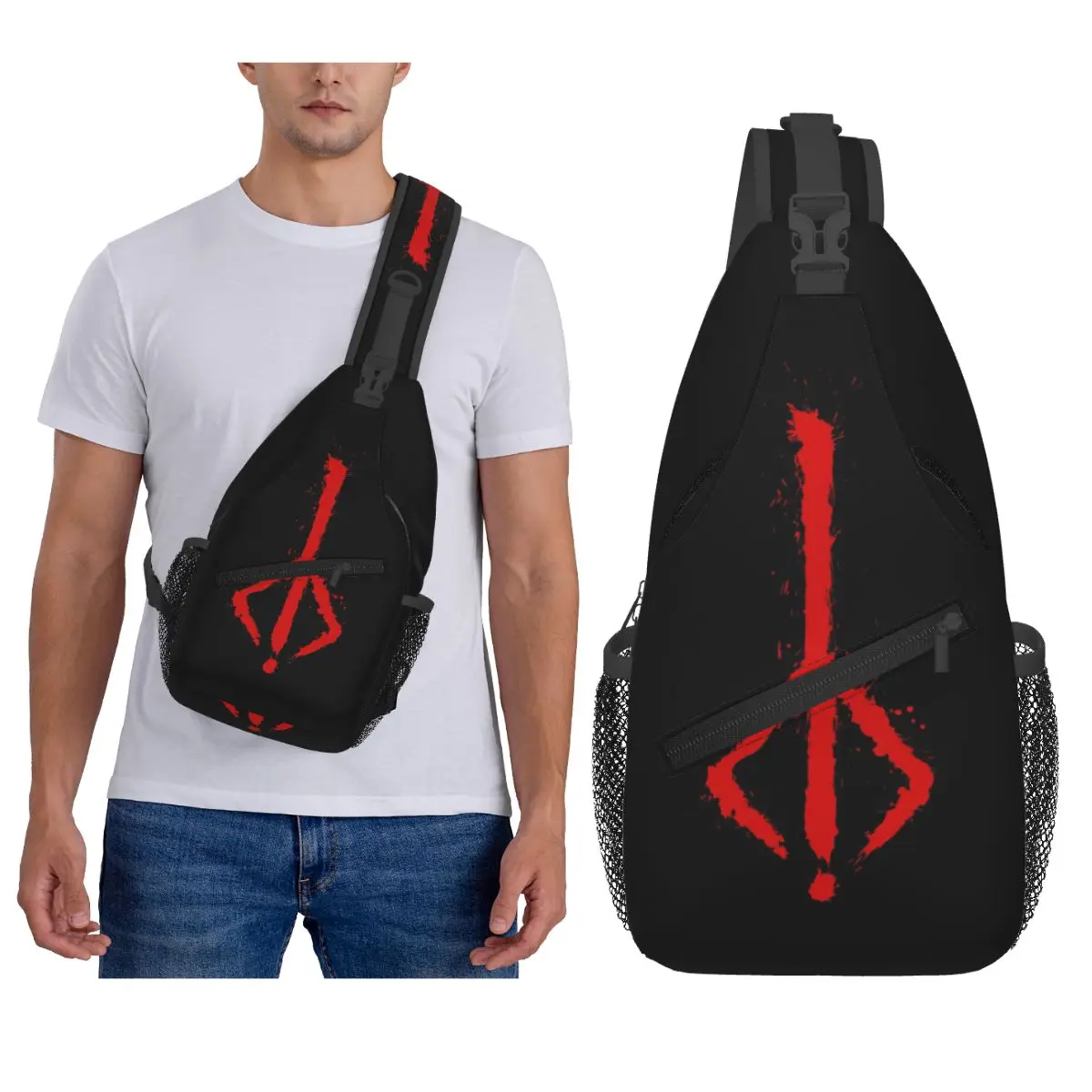Bloodborne - Hunter Rune Chest Bag Men Sling Crossbody Backpack Chest Bag Traveling Hiking Daypack Shoulder Bag