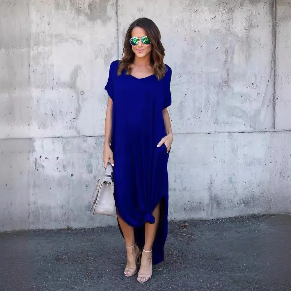 Amazon Summer Hot Sale 2025 Solid Color Women s V-neck Backless Dress Fashion Pocket Split Loose Tank Top