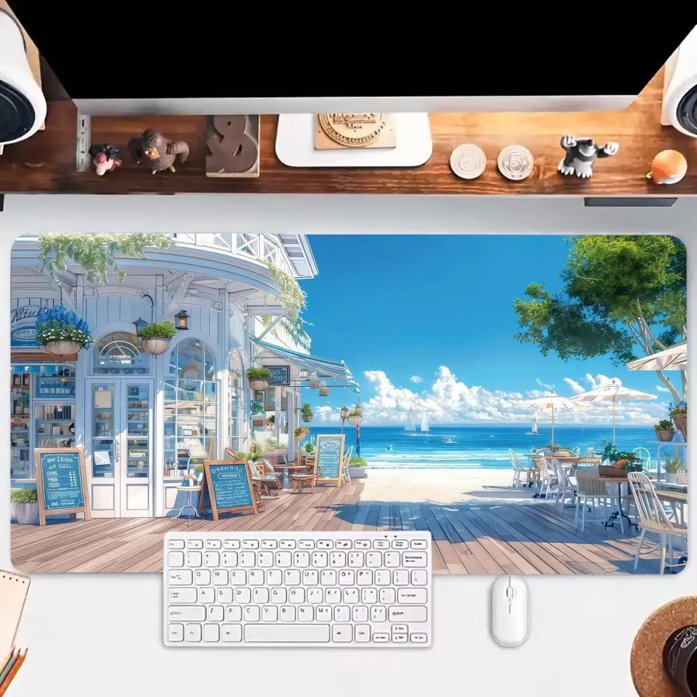 Seaside Convenience Store Mouse Pad Large Gaming Desk Accessory Aesthetic Non-slip Laptop Tablet Mat Mini PC Art pads Playmat