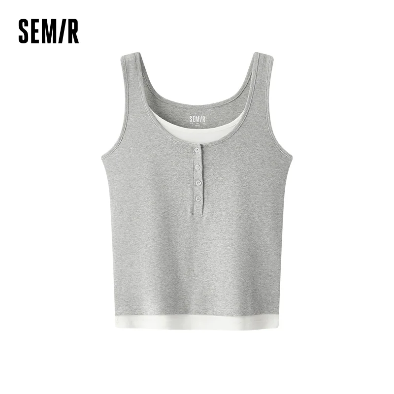 Semir Women Vest Color Block Fake Two Piece Slim Fit Tank Minimalist Versatile Trendy Petite 2026 Summer Top