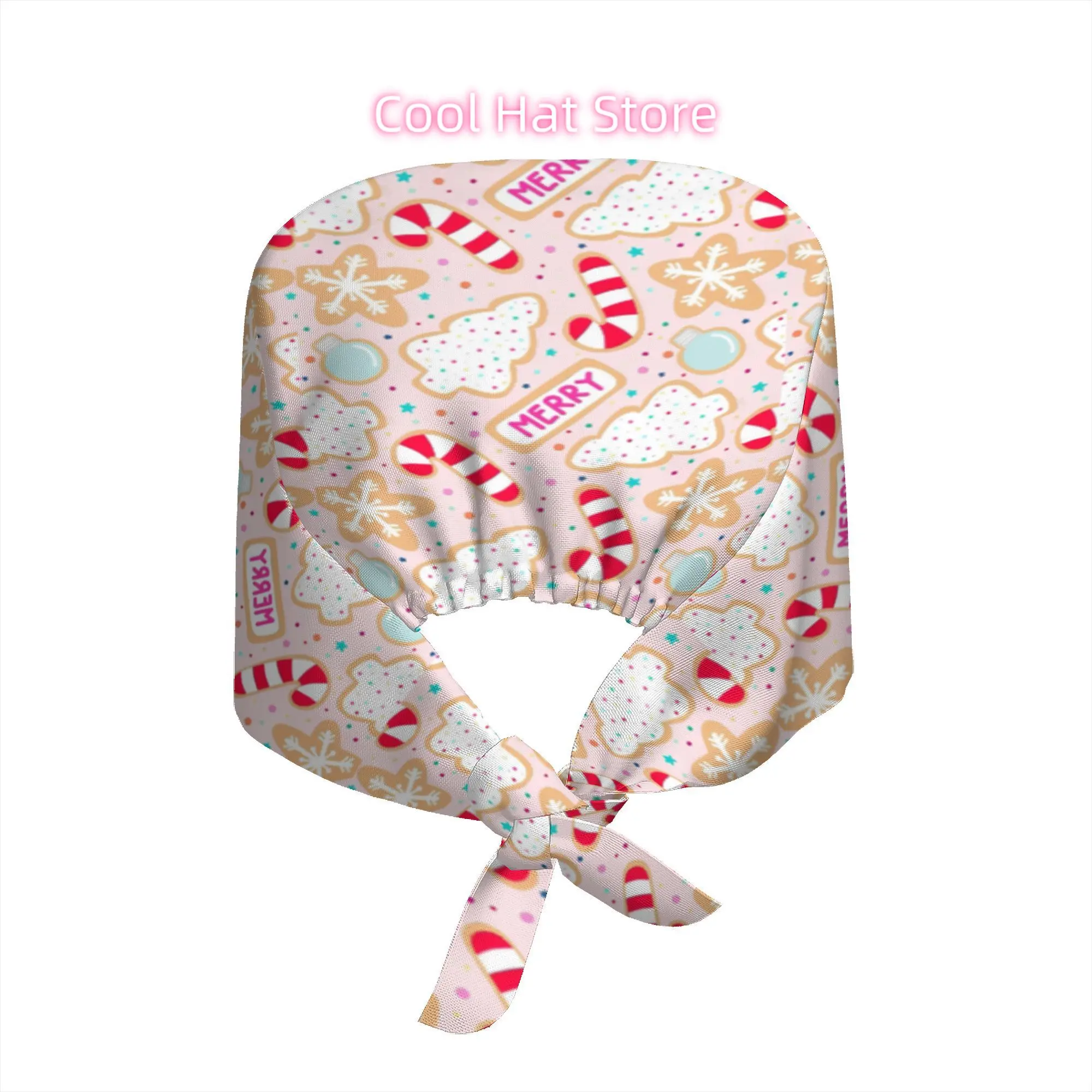 1pc Christmas gingerbread dessert patterns Adjustable Scrub Cap with Elastic Tie-Back - Unisex One Size Cap Suitable for