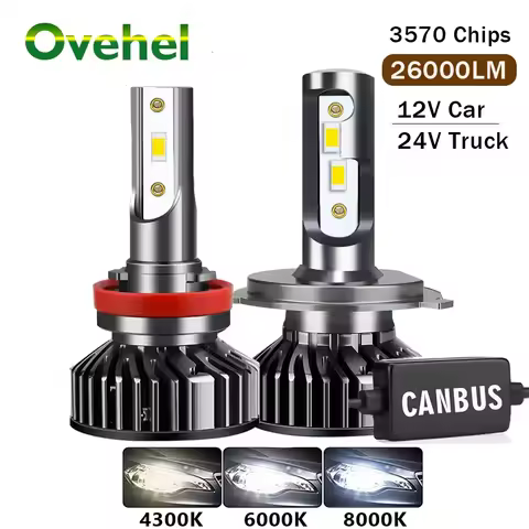OVEHEL 26000LM 100W LED Headlight Canbus 4300K 6000K 8000K HB3 HB4 9005 9006 H1 H8 H9 H11 Bulb H7 H4 Led 12V Car For 24V Truck