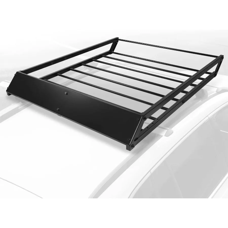 

Универсальная багажник на крышу 43x35,5 дюймов, верхняя корзина для багажника с ветровым обтекателем, штампованная сталь, черная, с порошковым покрытием