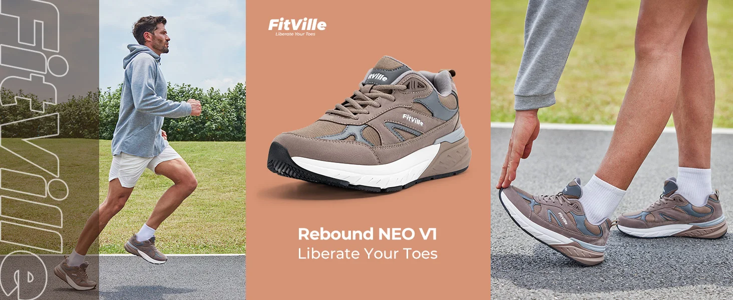Fitville Walkingschuhe Extra Breite Casual Herren-Sneaker mit Gewölbestütze Sportschuhe für Männer zur Linderung von Plantarfasziitis – Detail 4