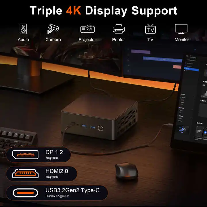 SZBOX Z68 Mini Pc R7 6800H DDR5 5600Mhz SSD NVME Pcie 3.0 Windows 11 Display 4K WIFI6 BT5.2 Computer da gioco per ufficio desktop