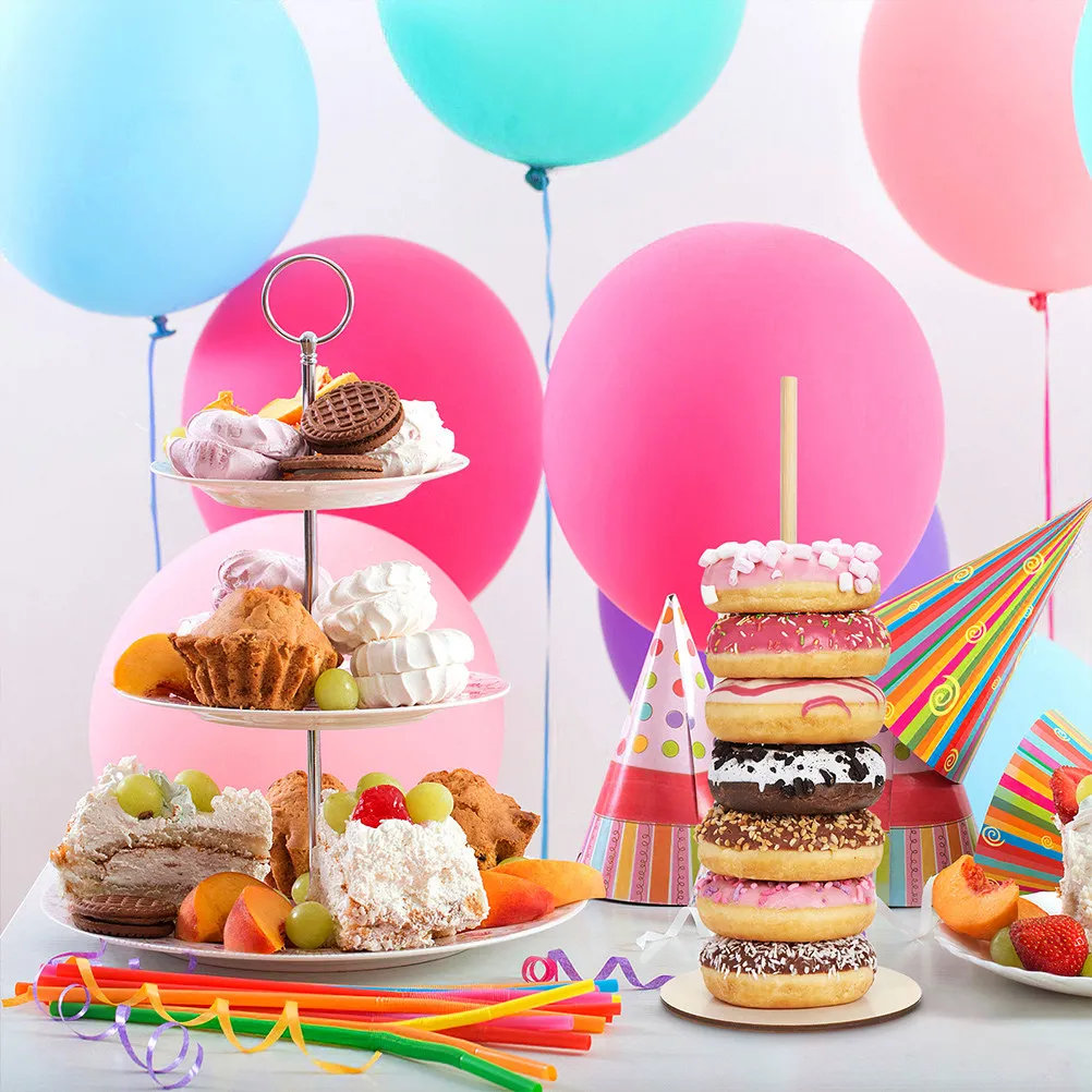 6Sets Wooden Donut Display Stand Detachable Rustic Doughnut Rack for Dessert Table Party Decor Holder Stand for Party