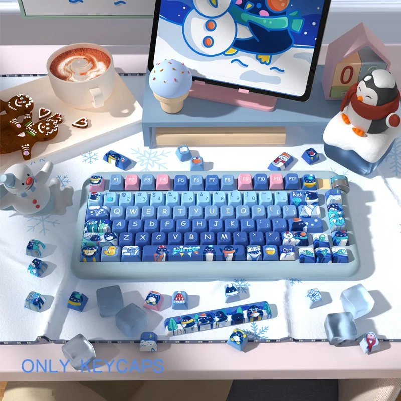 2024 New Penguins Winter Theme Keycaps Mda Profile Pbt Heat Sublimation Cute Cartoon Game Mechanical Keyboard Customized Keycaps