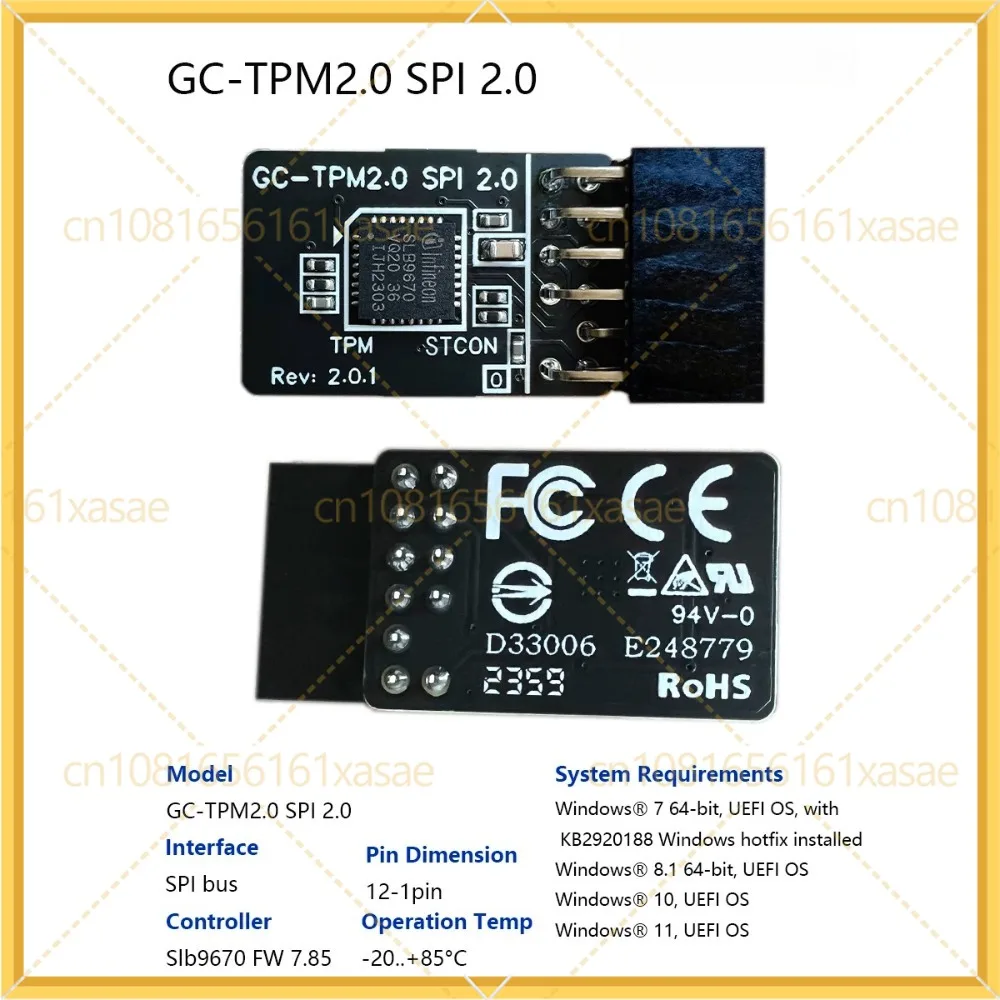 For Gigabyte GC-TPM2.0 SPI 2.0 TPM Module 12-1 Pin SLB9670 Security Chip For Windows 7-11 Motherboard