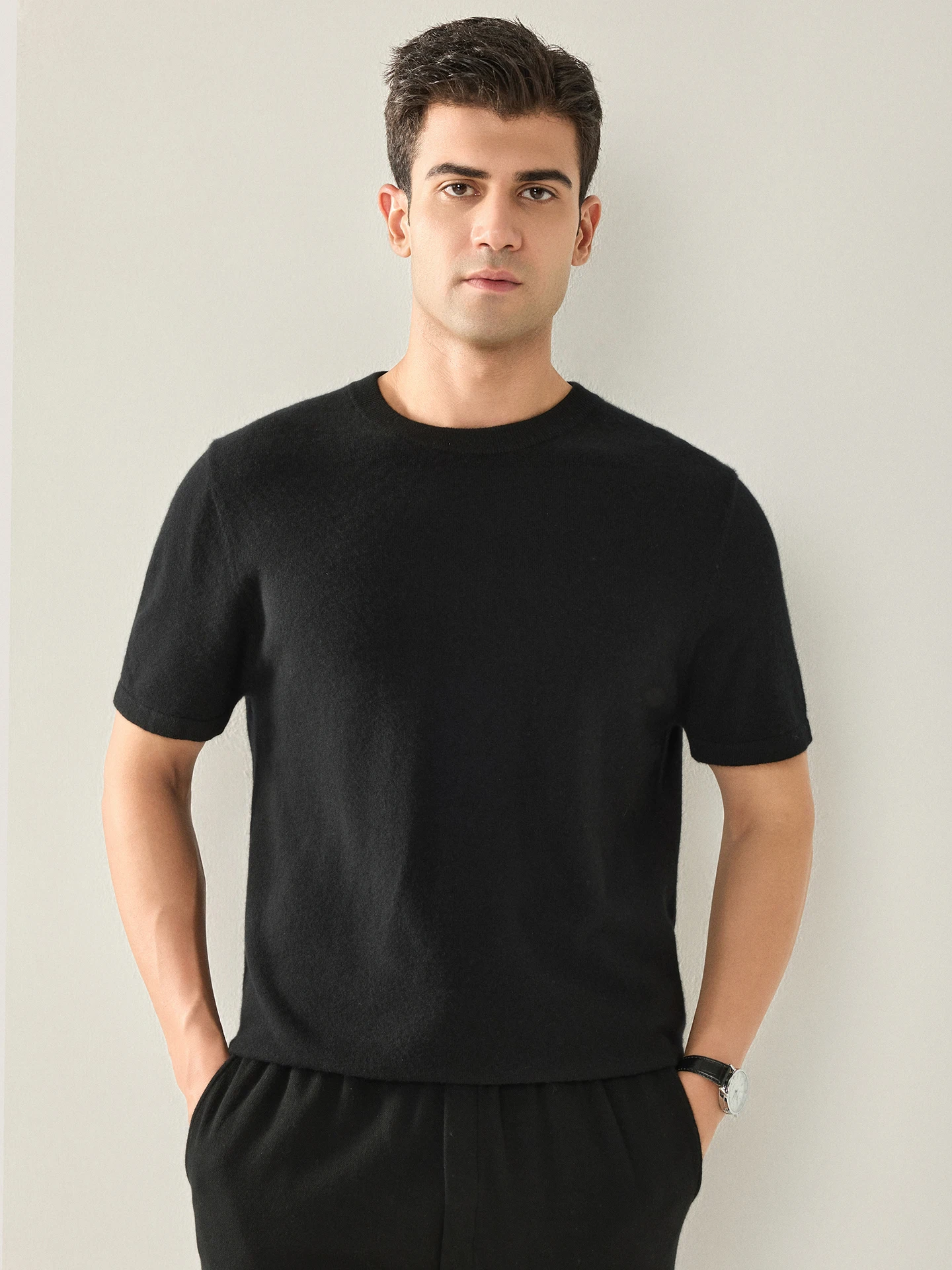TLOML Men's 100% Baby Cashmere Sweater O-neck Solid Pullover Autumn Winter Cashmere Knitwear Short Sleeve Soft Casual Comfy Tops