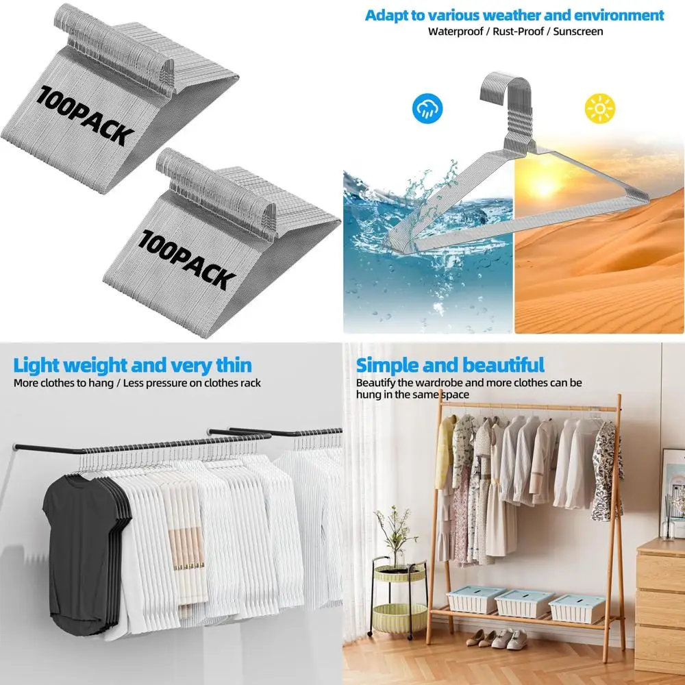 

Ultra Thin Metal Wire Hangers 200 Pack, Standard Size for Various Clothing, Space Saving Design, Ideal for Coats, Shirts, Suits,