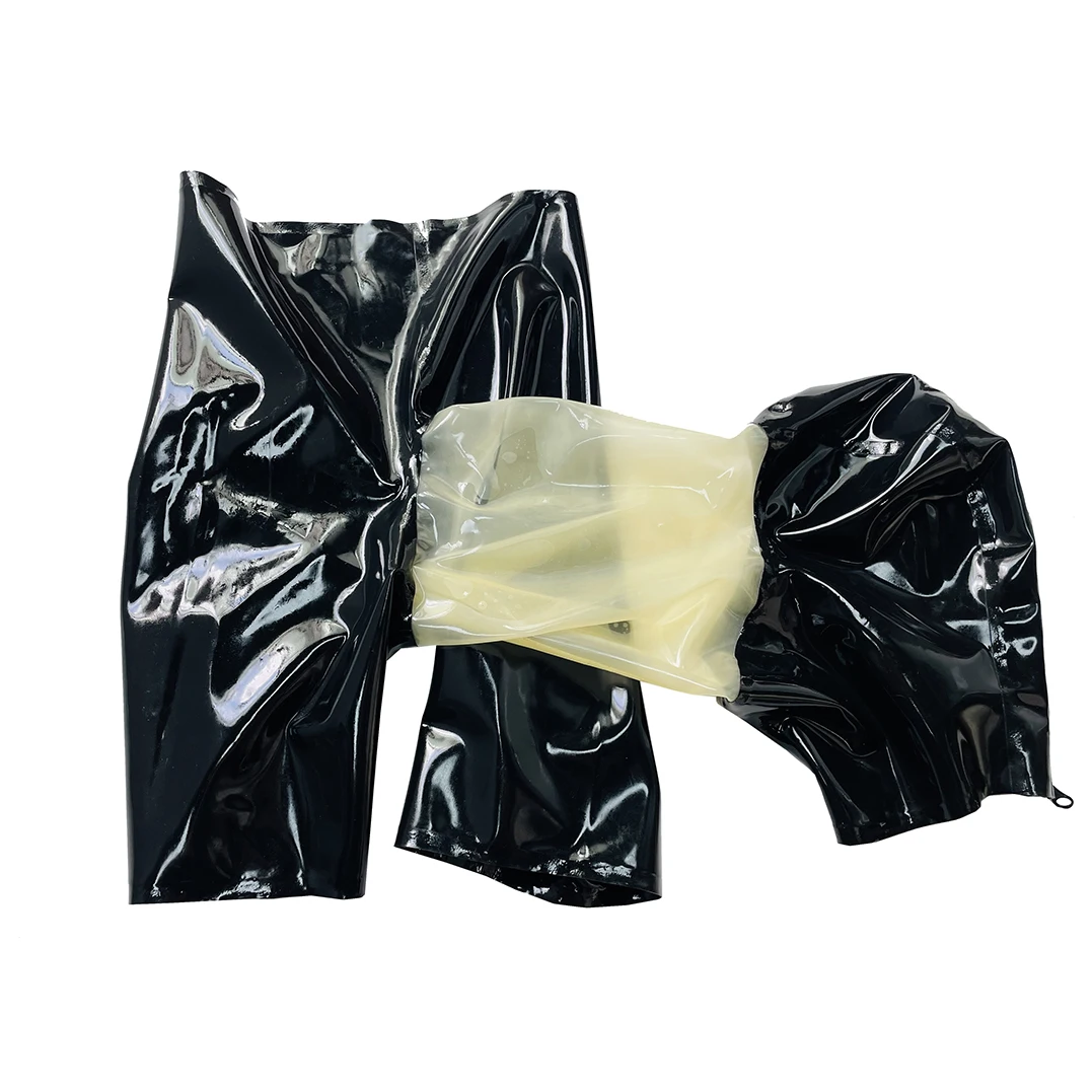 Sexy Mans Black Latex Gummi Shorts With Mask Attached Rubber Fetish Underpants and Hood Handmade S-LPM143