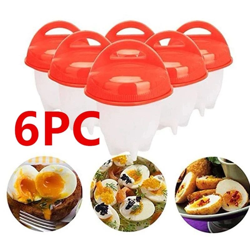 6pcs Egg Boiler Poachers Steamer Multi Functional Egg Slicer Cutter 6 Piece Silicone Egg Cups Boilers White Red Yolk Divider