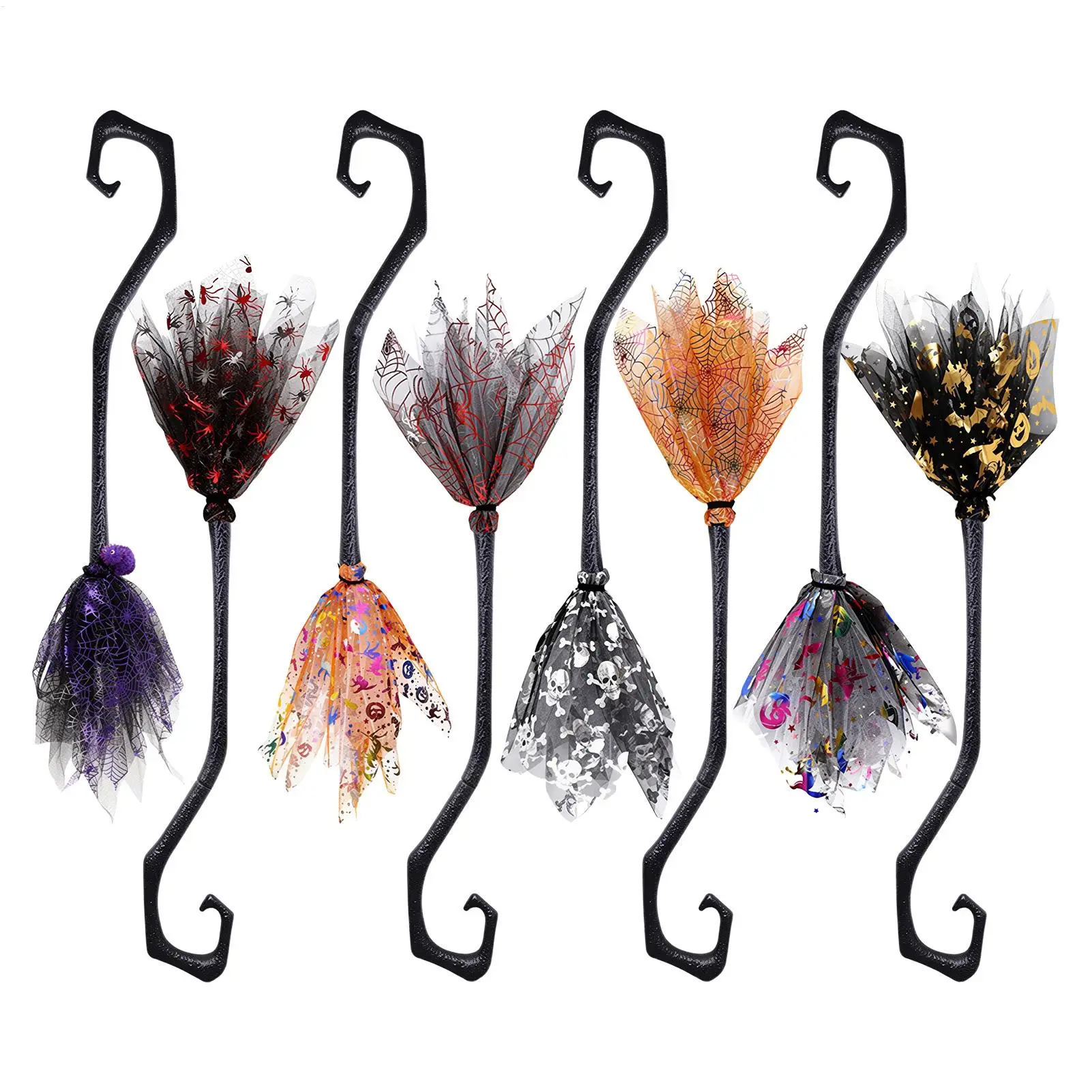 Witches Broom 8 Pieces Colorful Cosplay Accessories Role Playing Halloween Witch Broom Decoration for Home Bar Holiday Party