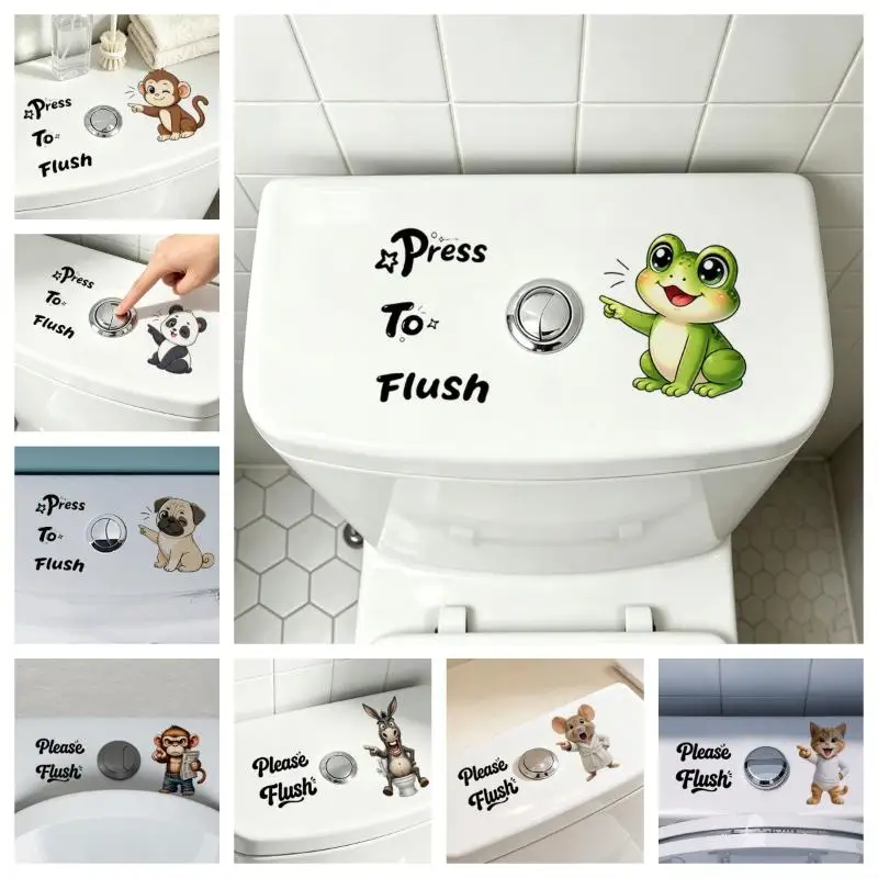 Toilet Toilet Stickers Funny Cartoon Press To Flush Waterproof Peel & Stick Easy Remove Decals for Home Bathroom Renovation - Aliexpress Deal