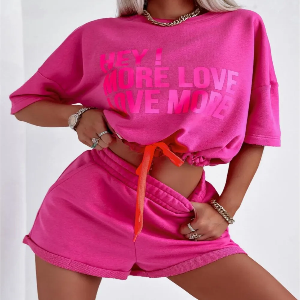 

New Summer Two Piece Set Women Clothing Sets Casual Tshirt Shorts Set Fashion O-neck Letter Print Sweat Biker Short Set Jogger