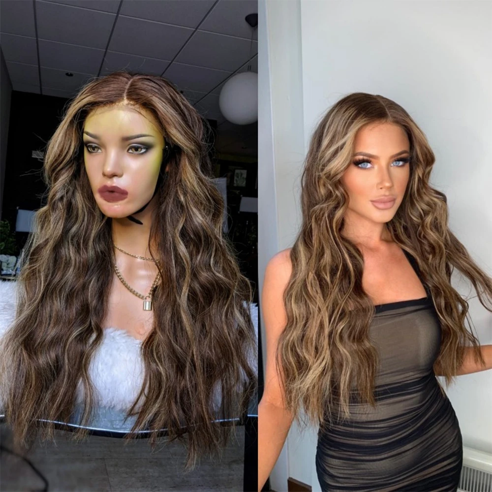 

Highlights Lace Front Wig Synthetic Balayage Brown Blonde Wigs High Heat Fibre 13x4 Natural Hairline Cosplay Wig Long Loose Wave