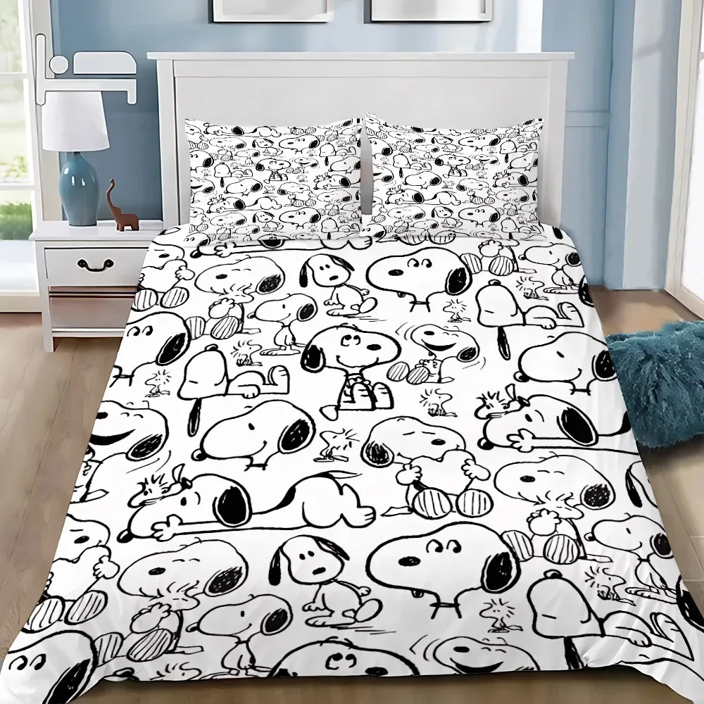 

Cartoon Duvet Cover Pillowcase Anime S-Snoopys Bedding Set Adult Boy Girl Bedroom Decoration Children Single Double Large Size