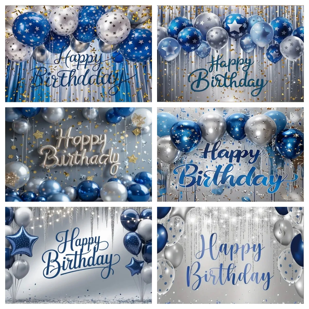

Blue Gold Balloon Happy Birthday Party Decorations Background Glitter Stars Balloons Backdrop Photography Studio Props Banner