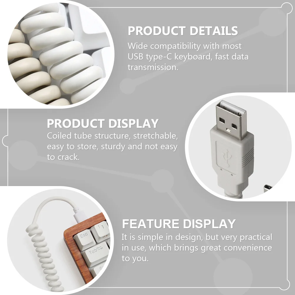 

Durable Keyboard Cable 1Pcs Coiled Cord Type-C USB Connector Sturdy Lossless Transmission Practical Connector Cable