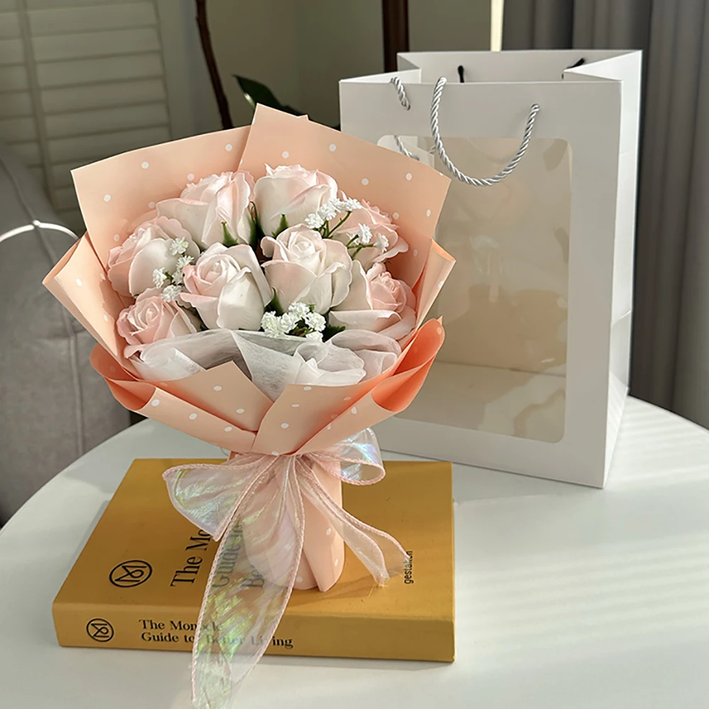 

8 Heads Artificial Flower Rose Soap Bouquet Point Rose Bouquets Christmas Gifts Valentine's Wedding Birthday Home DIY Decor Prop