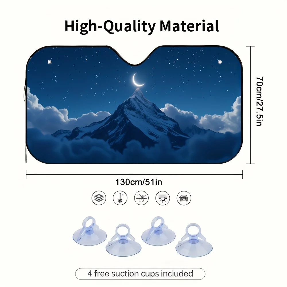 1pc Mountain Under Moon Car Sun Visor - Universal Fit, Quick Sunshade, Comfortable Design For Commuters & Long-Distance Drivers,