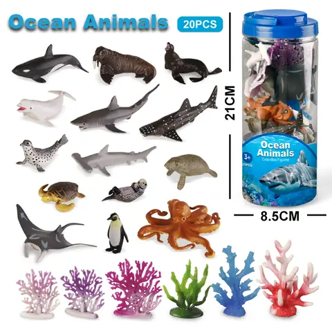20Pcs Simulated Mini Sea Life Toy Model Realistic Marine Ocean Animals Whale Shark Dolphin Turtle Octopus Toys For Kids Gifts