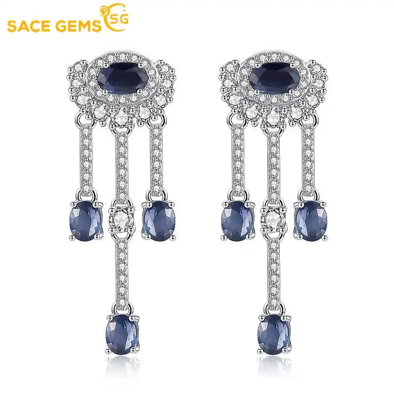 

SACE GEMS fashion Earring for Women 100%925 Sterling Silver 3*4MM Sapphire Stud Earrings Wedding Party Fine Jewelry Eardrop gift