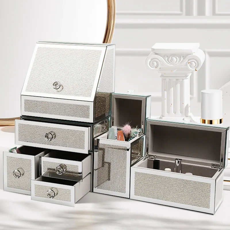 

Cosmetics Storage Box Premium Desktop Dust-proof Mirror Glass Large Capacity Skin Care Products Lipstick Drawer Dresser