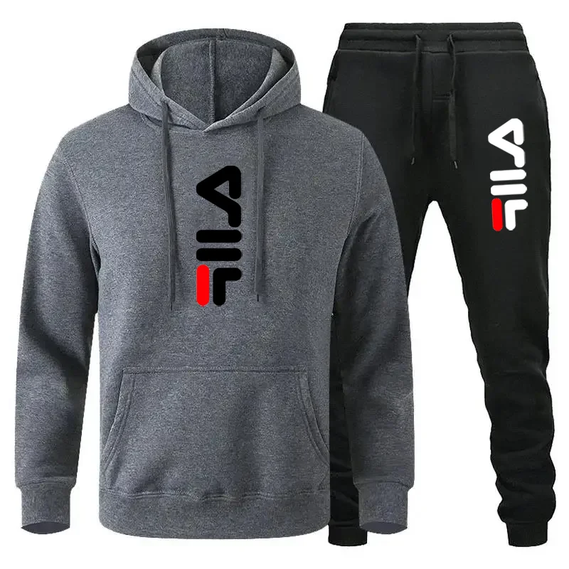 Tracksuit Sets Men\'s Casual Fleece Warm Hoodies Pants 2PCS Mens Long Sleeve Sport Suit Male Pullover Hoodies Sports Clothing