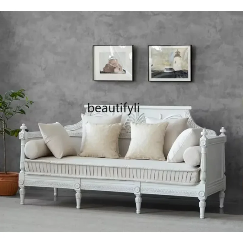 cc182American rural solid wood living room three-person sofa combination retro old fabric B & B design furniture R