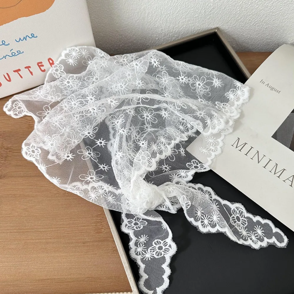 الأبيض المنسوجة الأزهار الدانتيل وشاح الشعر يلتف النساء الحلو رباط شعر الرجعية الدانتيل إكسسوارات الشعر تنفس مثلث الحجاب