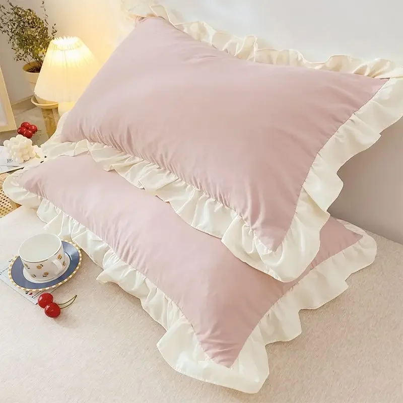 2pcs White Pink Pillowcase Bedding Solid Pillow Sham Princess Pillow Cover Protector With Ruffles Multiple Sizes For Adults Kids