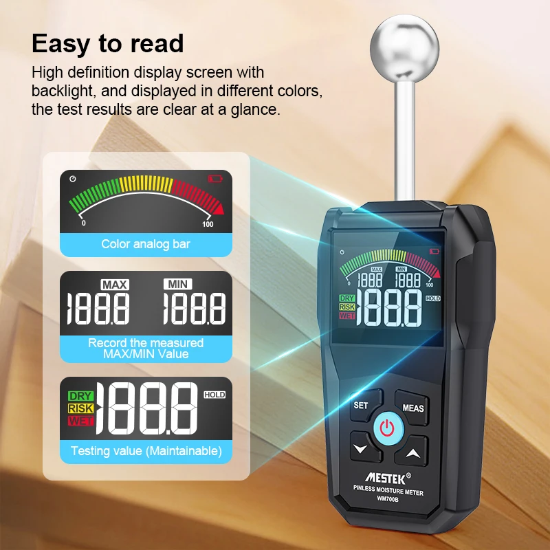 1PC MESTEK WM700B Digital Wood Hygrometer without Contact Wood Moisture Detector High Quality