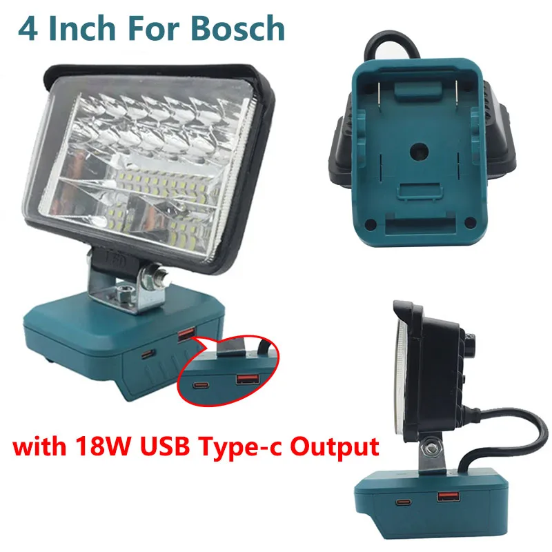 Linterna LED para exteriores, luces de inundación para Makita/DeWalt/Milwaukee/Bosch, luz de trabajo de 18V con batería de iones de litio,