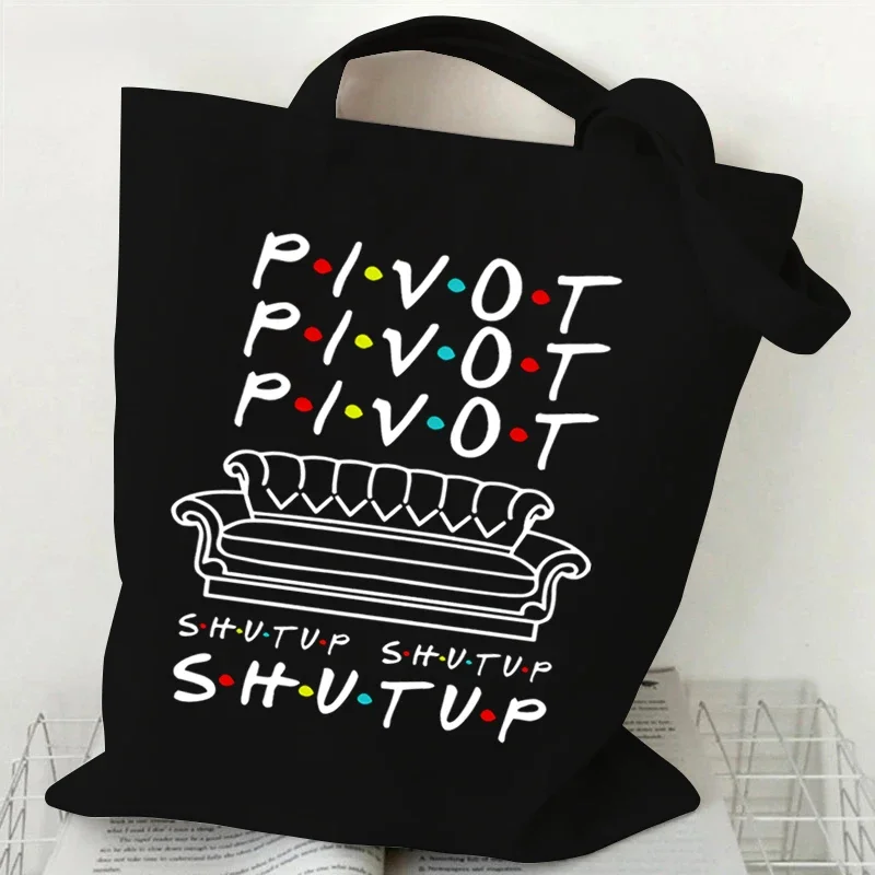 Pivot Shut Up Canvas Tote Bag Student Pivot Friends TV Show Shopping Bag Women Firend Graphic Casual Handbag Side Bag for Ladies