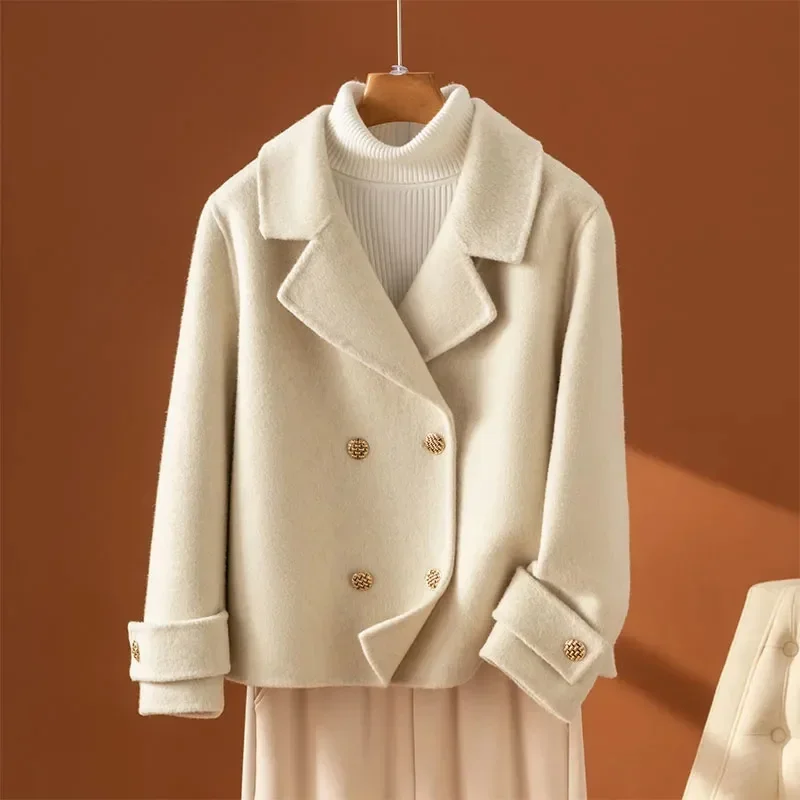 

2024 New Autumn and Winter Double-Sided Woolen Women's Coat Short Long Sleeve 100% Wool Woolen Doll Collar Woolen Coat Q30