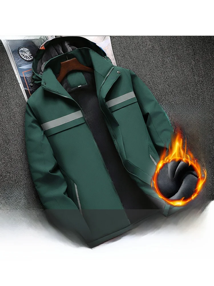 

Thiened Fce Cotton Jaet for Men Workwear Windproof Waterproof Simple Outerwear Loose Fit Jaet Casual Hoodie