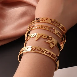 Brazalete personalizado de acero inoxidable para mujer, pulsera con nombre, corona, corazón, Color dorado, regalo de cumpleaños