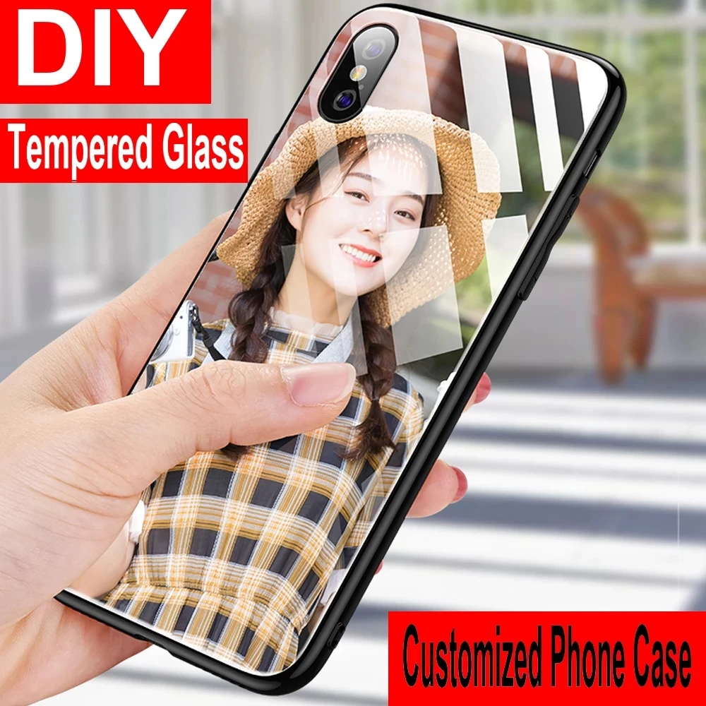 DIY Custom Photo Phone Case Tempered Glass Soft Edge Case For iPhone 15 14 12 13 Mini 11 Pro XS MAX X XR 6 6S 7 8 Plus SE Cover