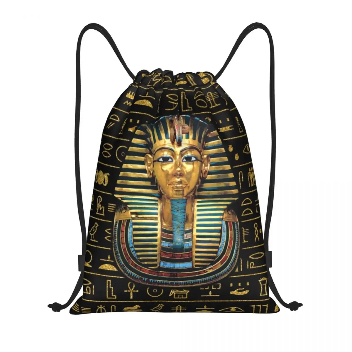 Custom Ancient Gold Pharaoh Egypt King Tut Drawstring Backpack Sports Gym Bag Women Men Egyptian Hieroglyphic Shopping Sackpack