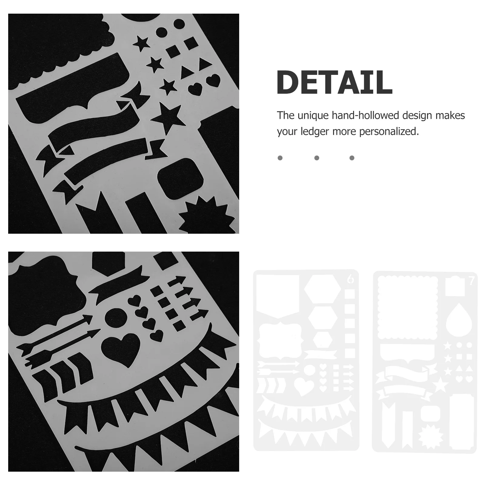 

6Pcs Drawing Border Ruler Plastic Planner Stencils Multi-Function Hollow-Out Templates for Journal DIY Painting Creative Craft