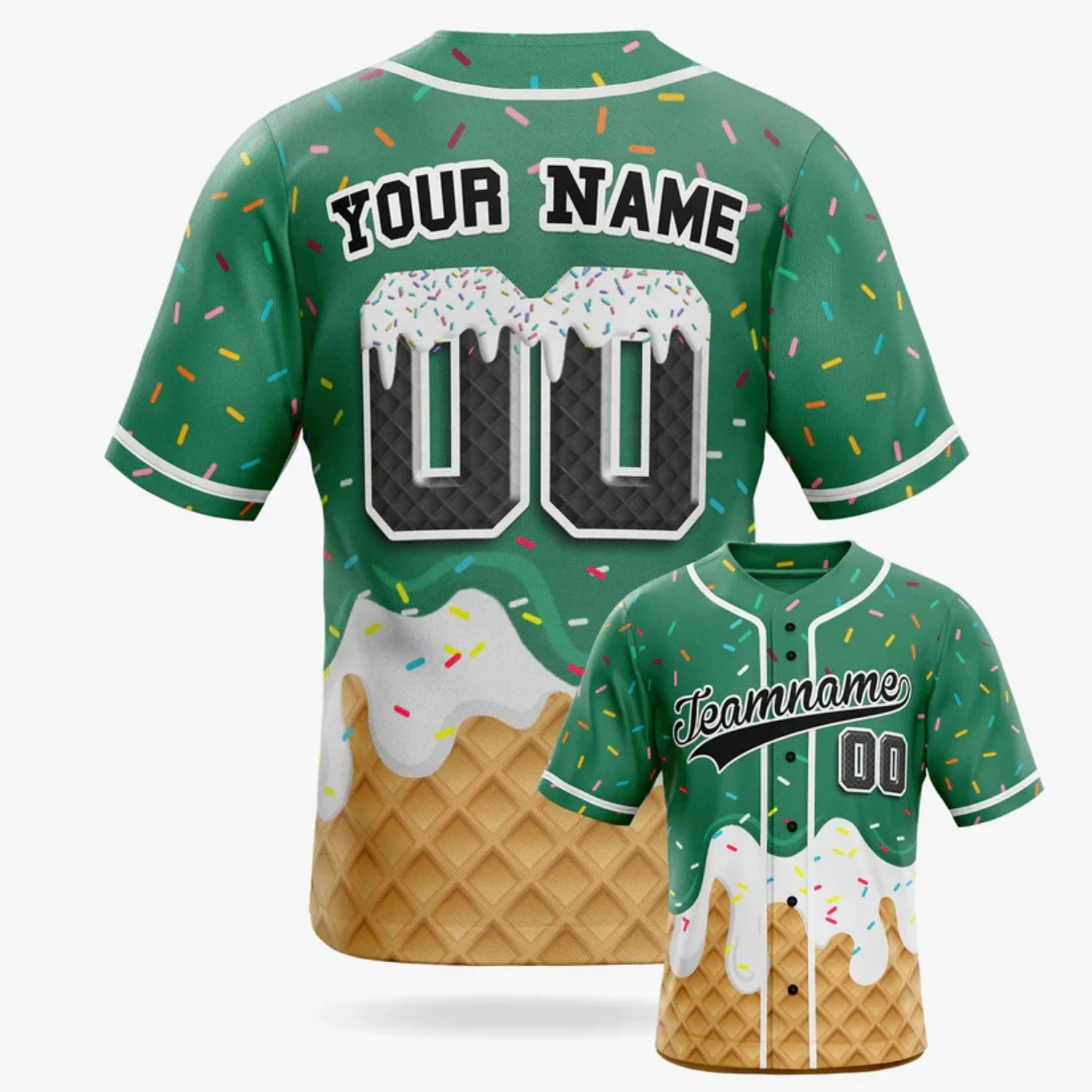Custom Ice Cream Baseball Jersey With Piping - Design Your Own 3D Printed Men For Women Shirt Casual Team Shirts 01